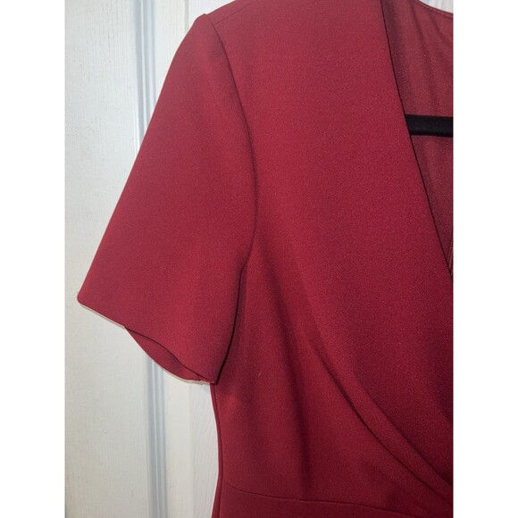 Badgley Mischka Dress 6 Womens Ruby Red Ruched Pleated Drape Sheath Career New - Picture 4 of 13